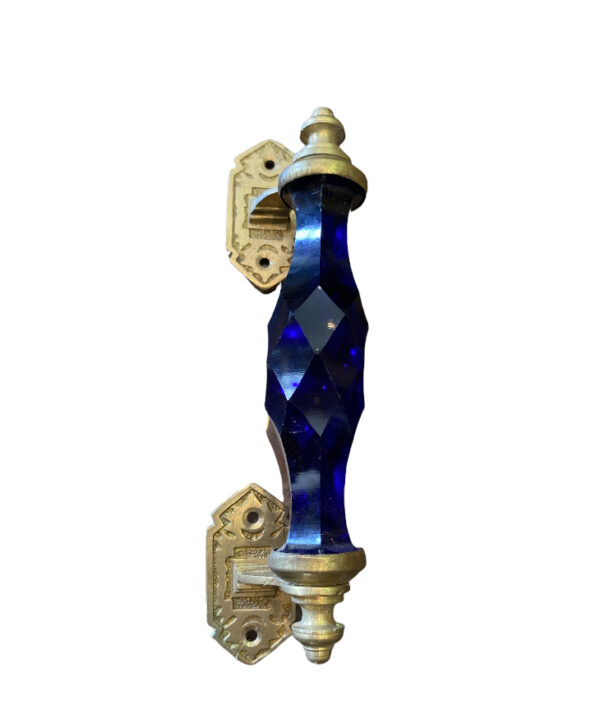 Poignée de porte en zamak et verre bleu