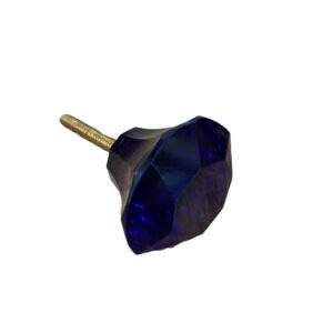 Bouton de meuble en verre taillé diamant bleu profond grand modèle