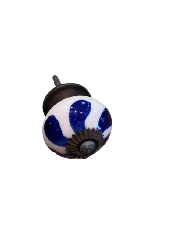Bouton en faïence blanc et bleu
