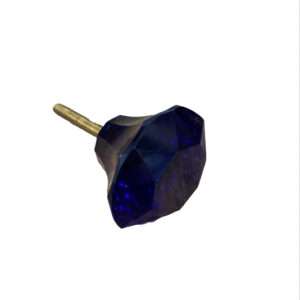 Bouton de meuble en verre taillé diamant bleu profond